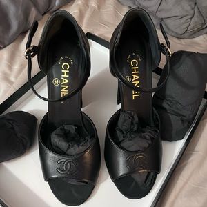 Chanel open toe heeled sandal pumps